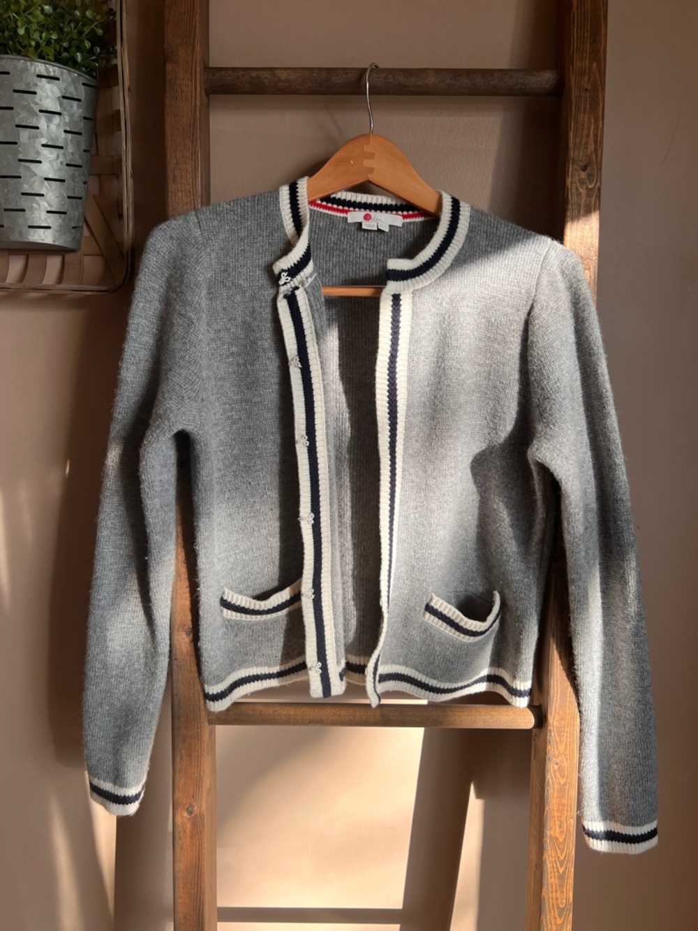 Boden Gray Knit Cardigan with Contrast Trim - Picture 4 of 7